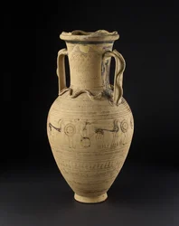 Attisk amfora dekoreret med en sørgescene, sen geometrisk periode (ca. 900-720 f.Kr.) (keramik)